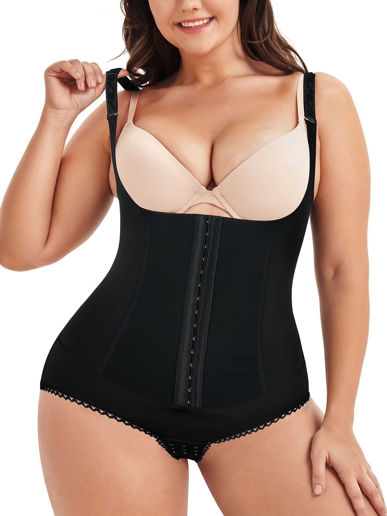 Women's Sexy Shapewear Bodysuit, Plus Size Lace Trim Open Crotch