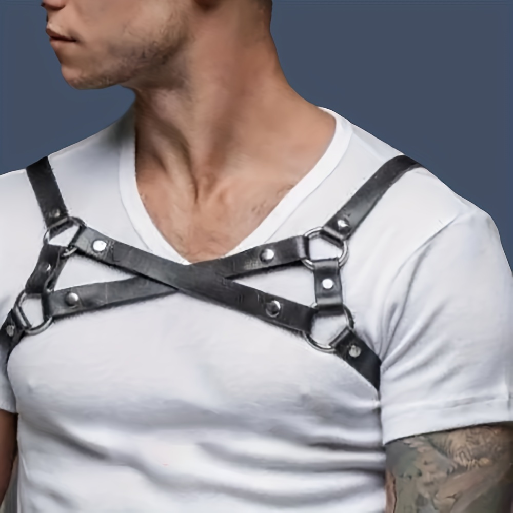 Fashion Men Body Leather Harness Shirt Top Bondage Chest Tape Rave