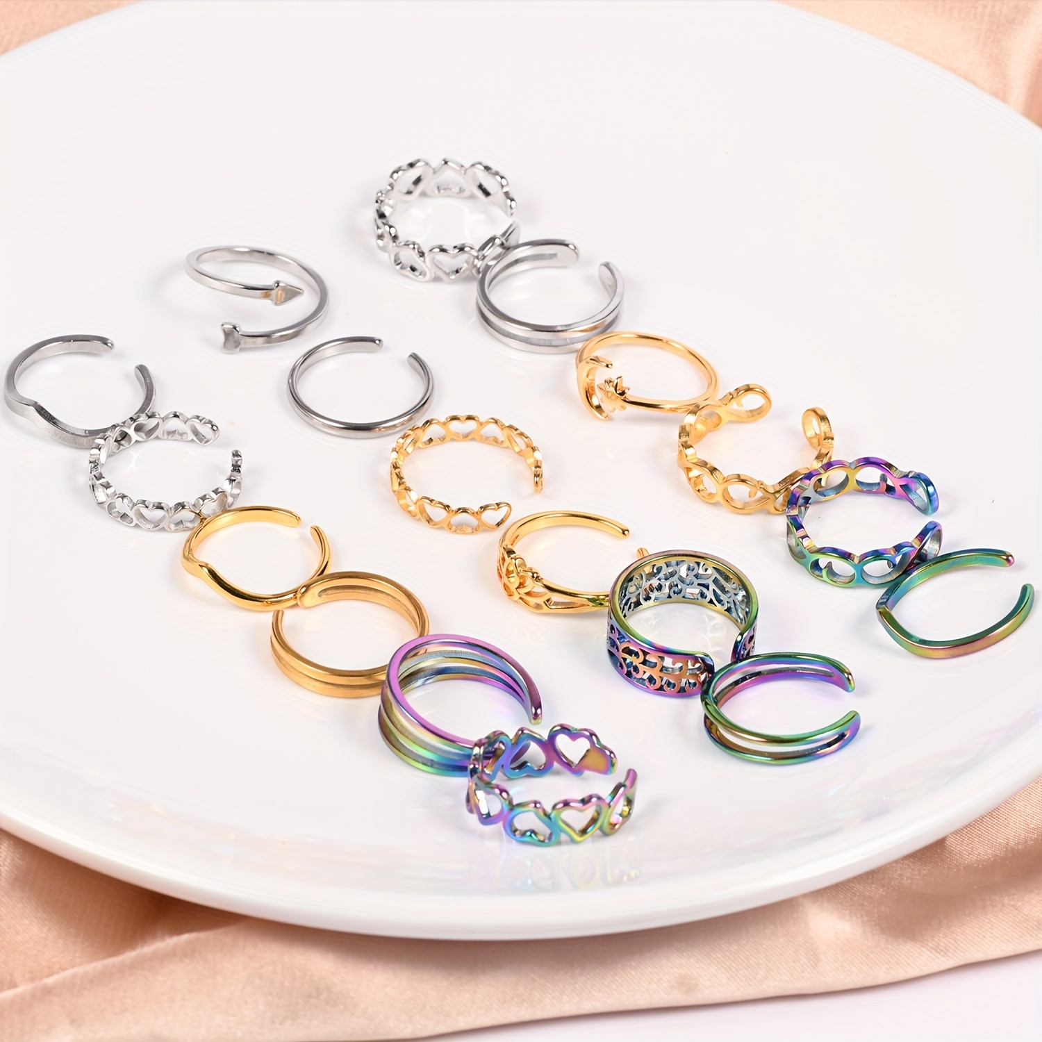 9pcs/lot Foot Ring Open Adjustable Toe Rings Wave Pattern Alloy
