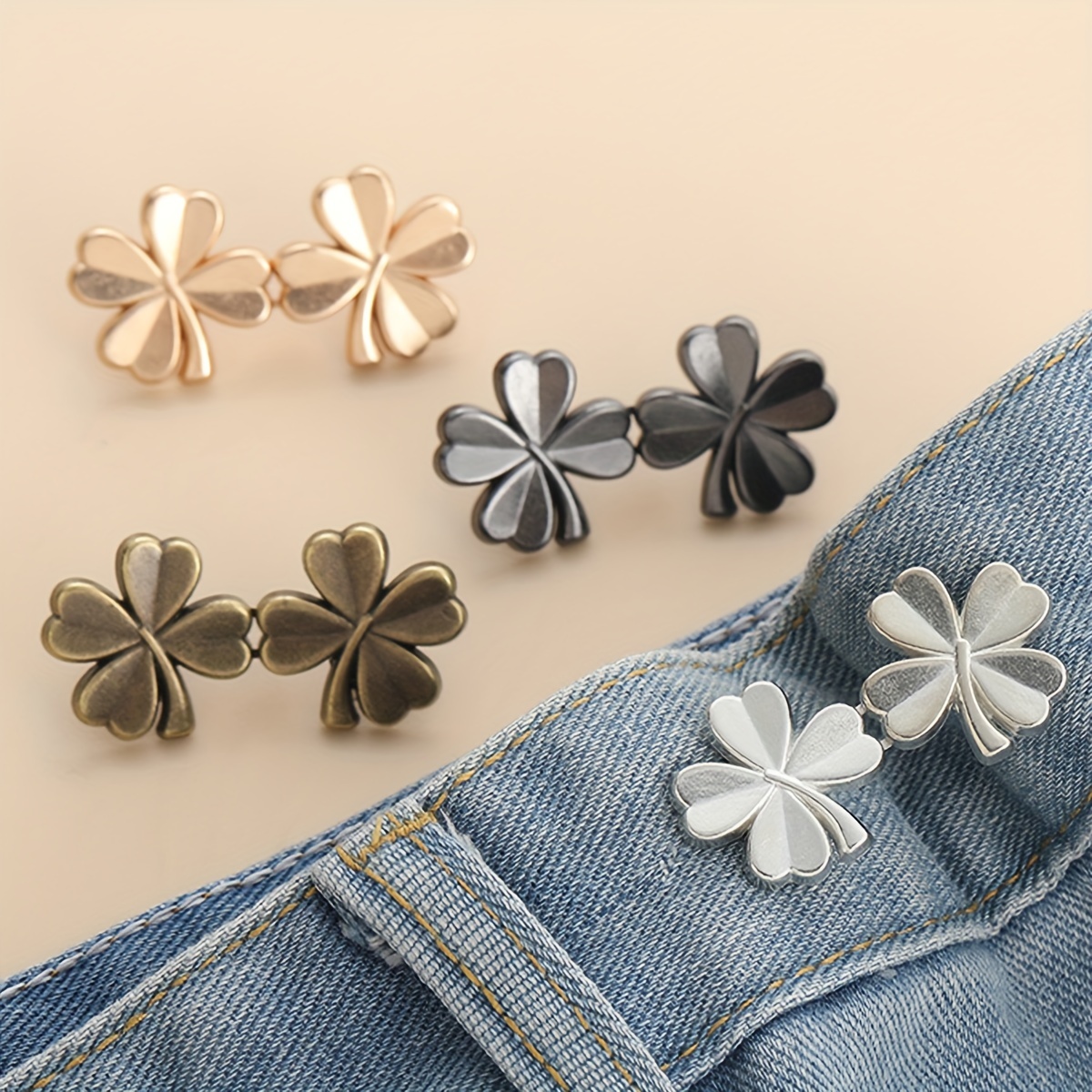 2pairs Silver Six-petal Flower Adjustable Waist Buckle For Jeans, Waistband  Tightener