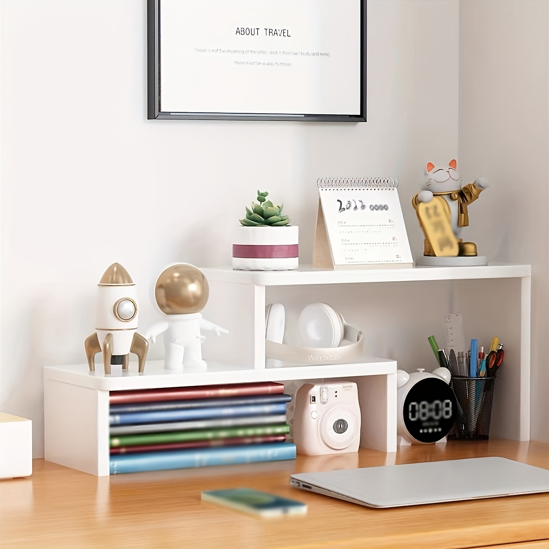 Small Bookshelf for Desktop Storage, Mini Narrow Desk White