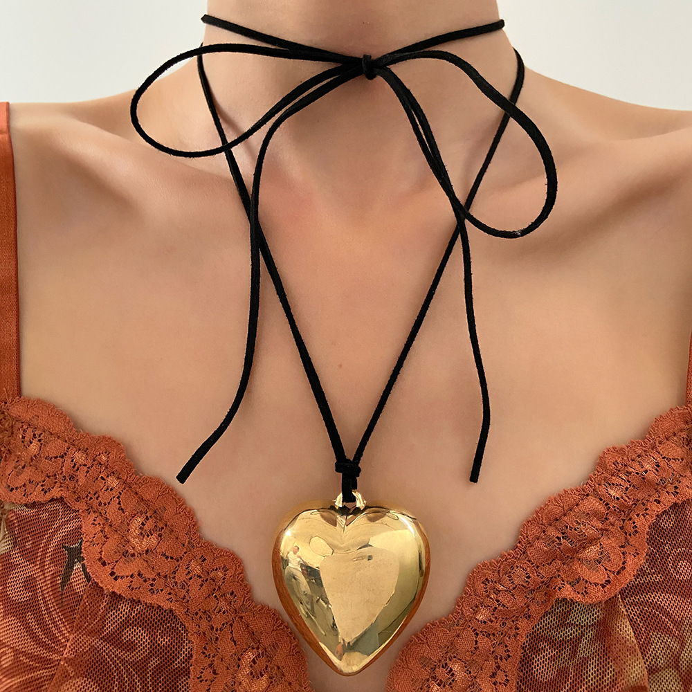 Black Velvet Gold Heart Choker