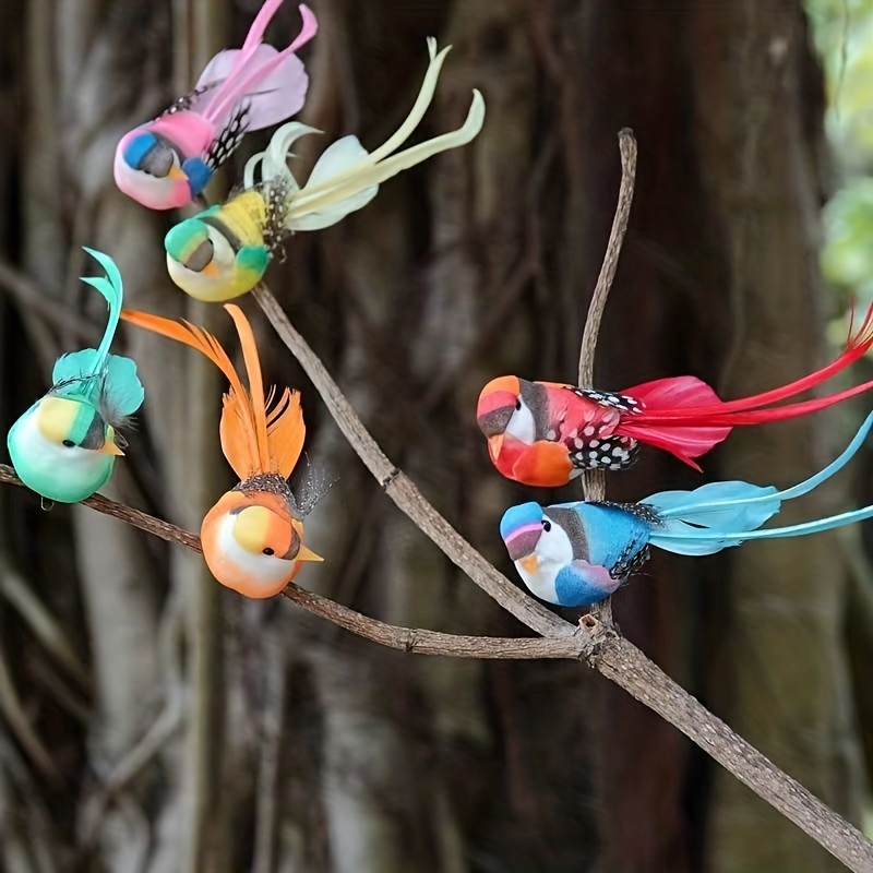 Adorno de estatua de pájaros de colores, decoración de pájaros acrílicos,  pájaros decorativos de metal en rama, adornos de escritorio para decoración