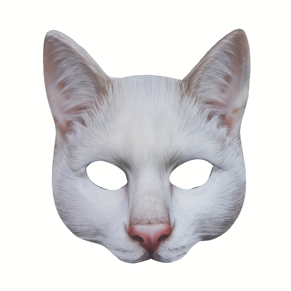  Cat Mask, 3PCS Therian Masks White Cat Masks Blank DIY  Halloween Mask Animal Half Facemasks Masquerade Cosplay Party
