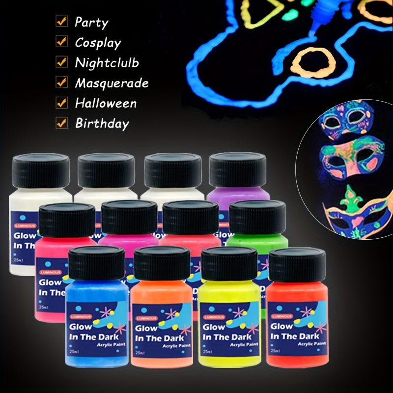 Individuall Fabric Paint for Clothes - Set of 8 Neon, 20ml, Black Light Glow in The Dark Paint Colors for Clothes, Textile and Canvas - Gifts for