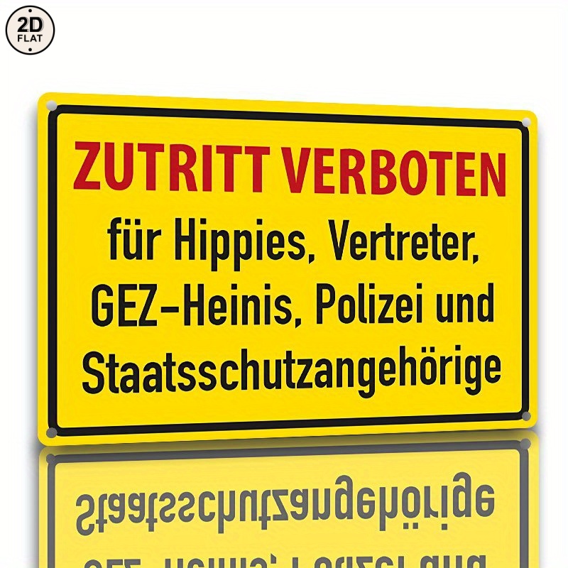 Image of 2d Flat, [2d Flat] 1pc, 2d Flat, Vintage Metal Sign (20.32cm X 30.48cm), Funny German Sign, Zutritt , Satirical Wall Decoration, Retro Spoof Sign, Suitable For Door Office Room Ba, 2d Flat