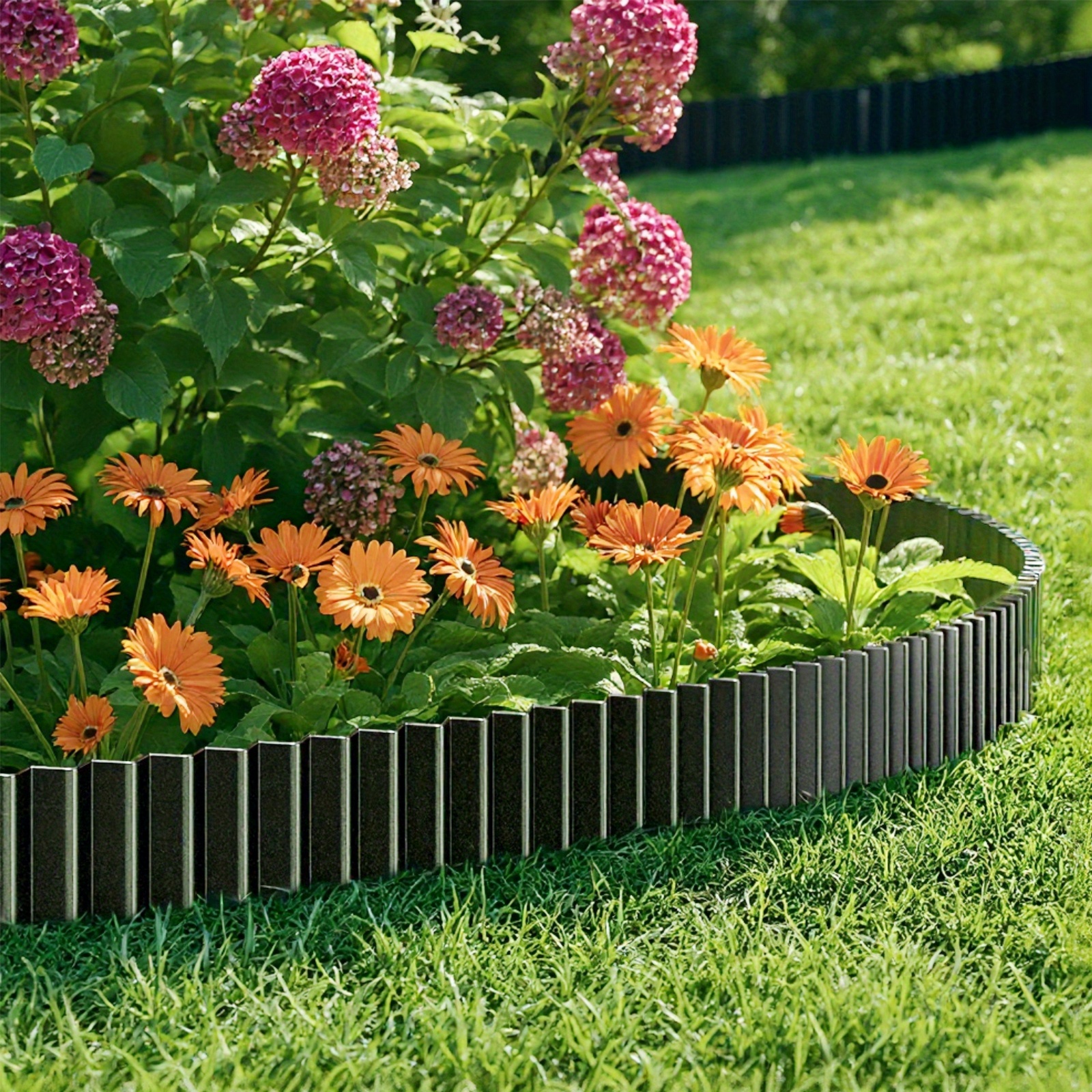 TEMU Heavy-duty Metal Garden Edging - Interlocking Lawn Border With Sharp Points For , Black Landscape Fence, For Flower Beds, Driveways, -