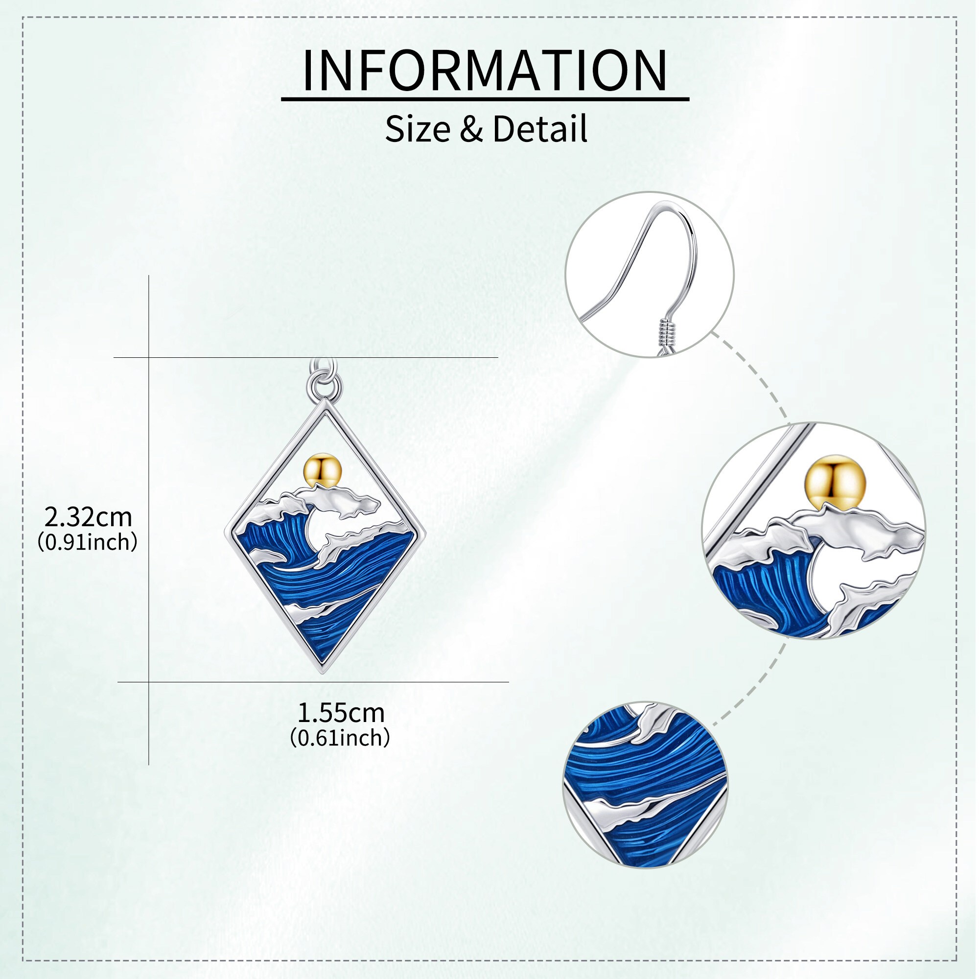 Women's 925 Sterling Silver Wave and Sun Dangle Earrings