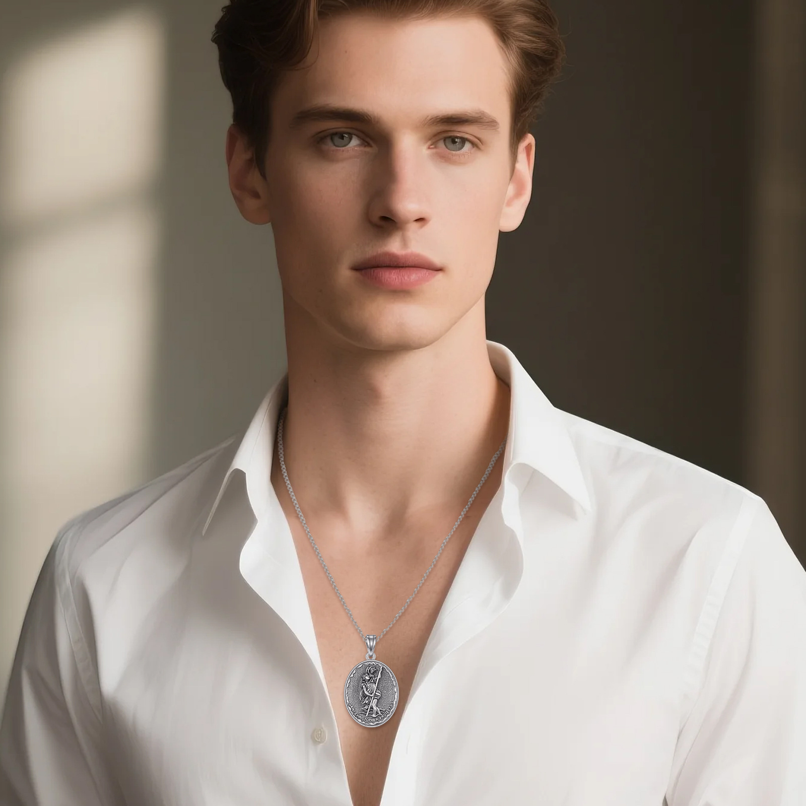 St. Christopher Pendant Necklace in 925 Sterling Silver for Men and Women