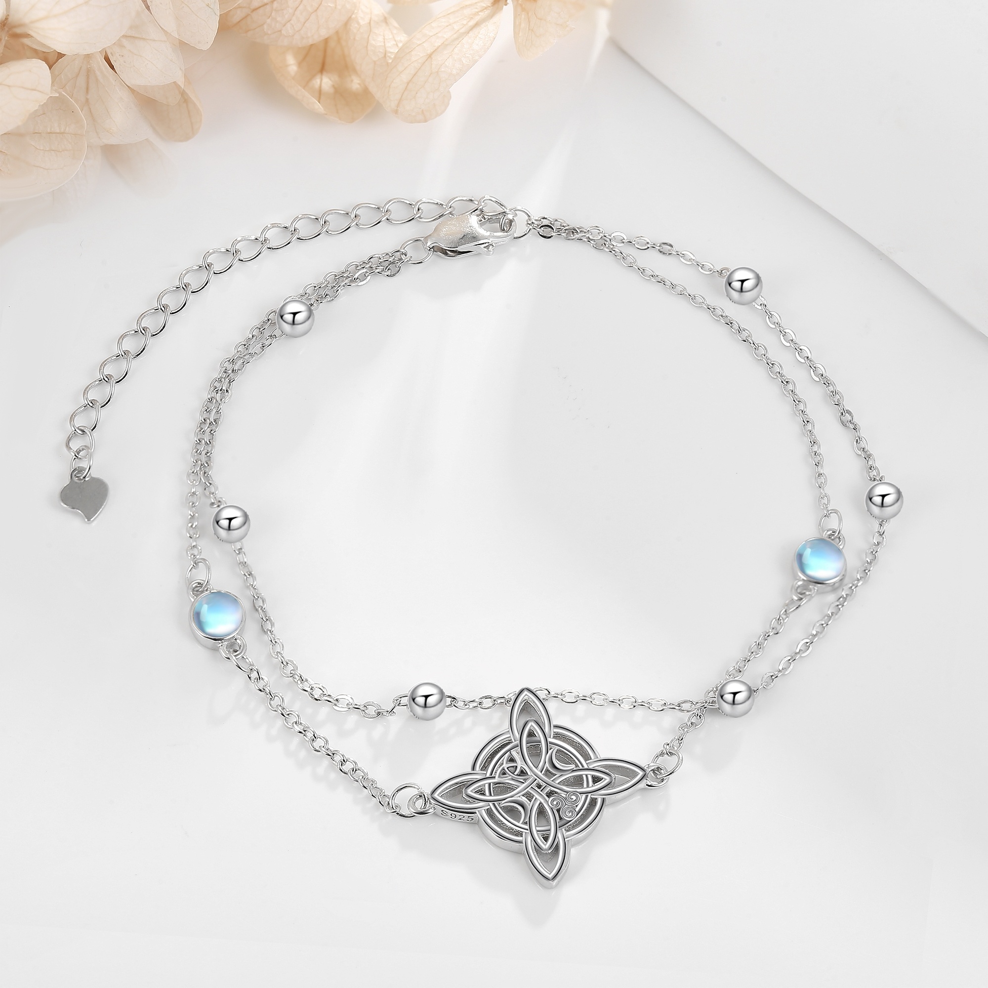 Celtic Knot Bracelet 925 Silver Wicca Moonstone Layered Jewelry
