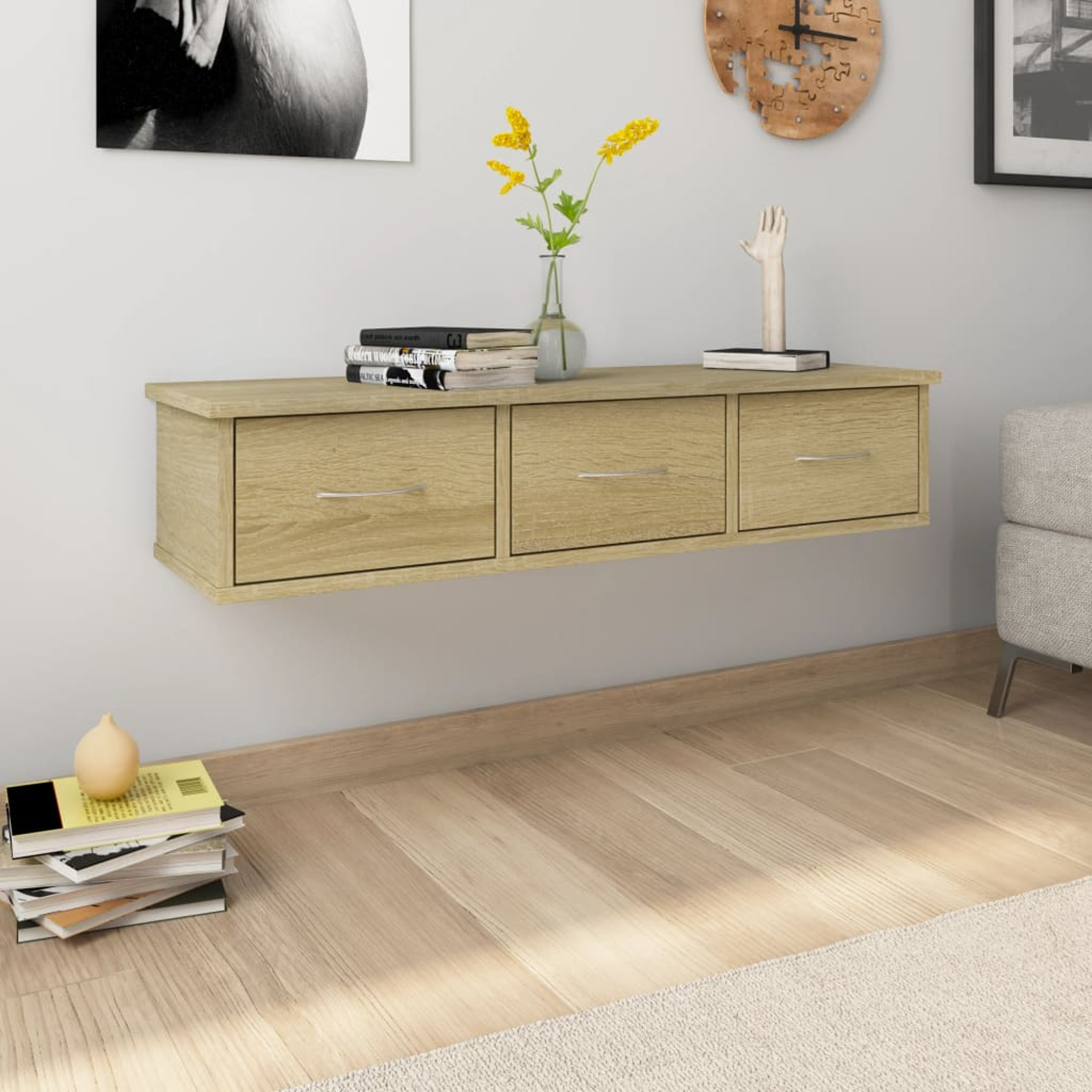 TEMU Wall-mounted Drawer Shelf Measuring 88x26x18.5 Cm Made Of Wood, Ideal For Small Spaces. This Floating Shelf Serves As A Display And Organizer,