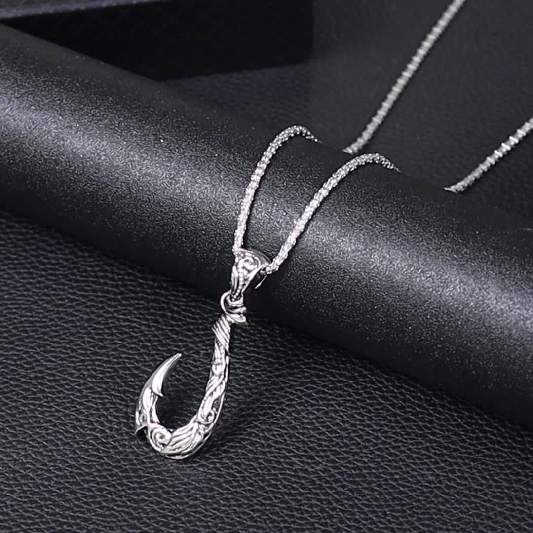 Nove Jewelry Leather White Hawaiian Fish Hook Pendant Necklace