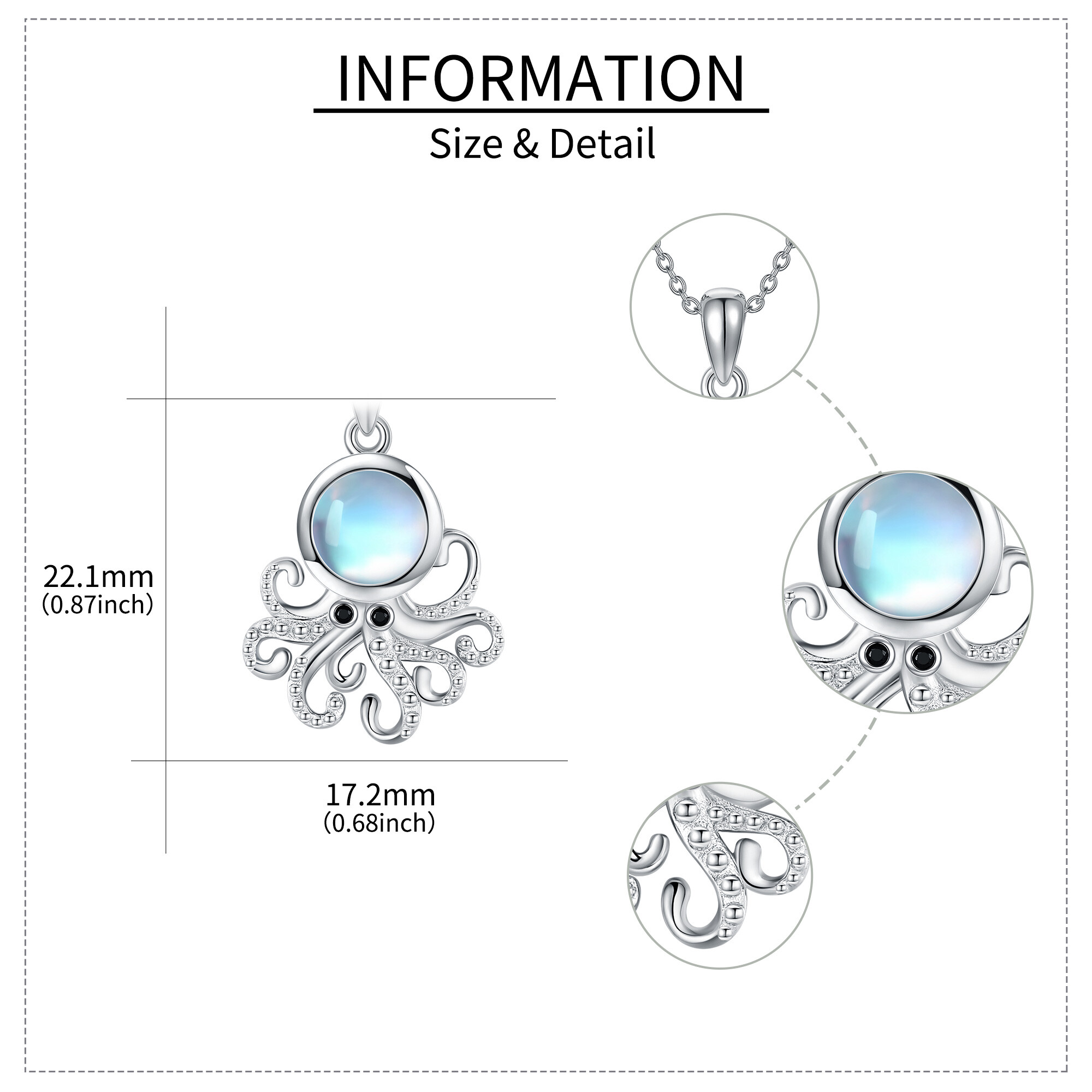925 Sterling Silver Octopus Necklace with Synthetic Moonstone