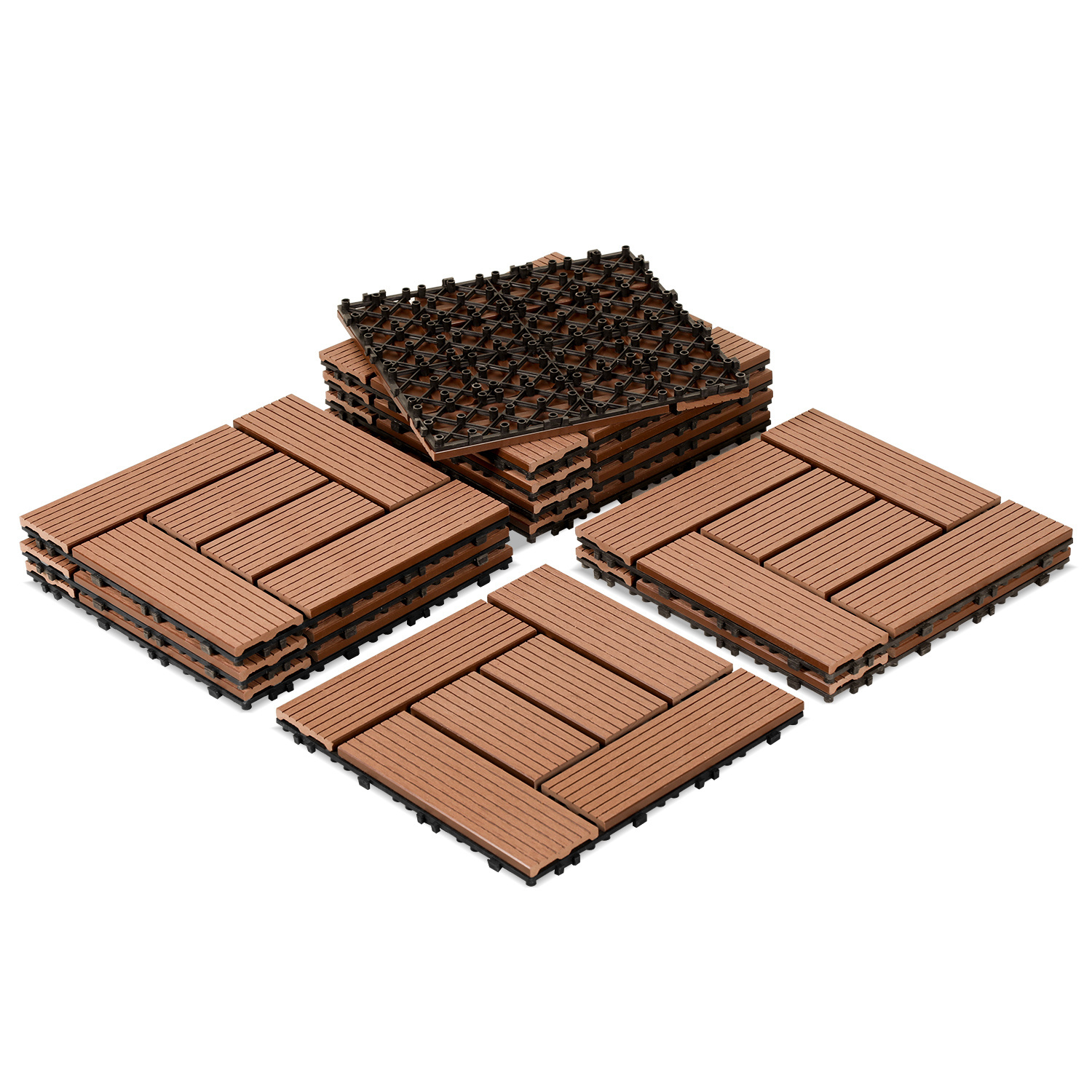 Image of Wpc Terrace Tiles, 30x30 Cm, 22pcs For 2m², Brown Wood Look, For Garden Balcony Flooring With