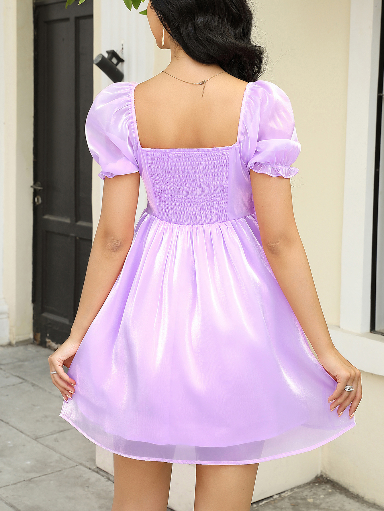 fitted lace wedding dress Purple Tulle Puffy Short Prom Dress, Cute Purple Homecoming Dress main image 0