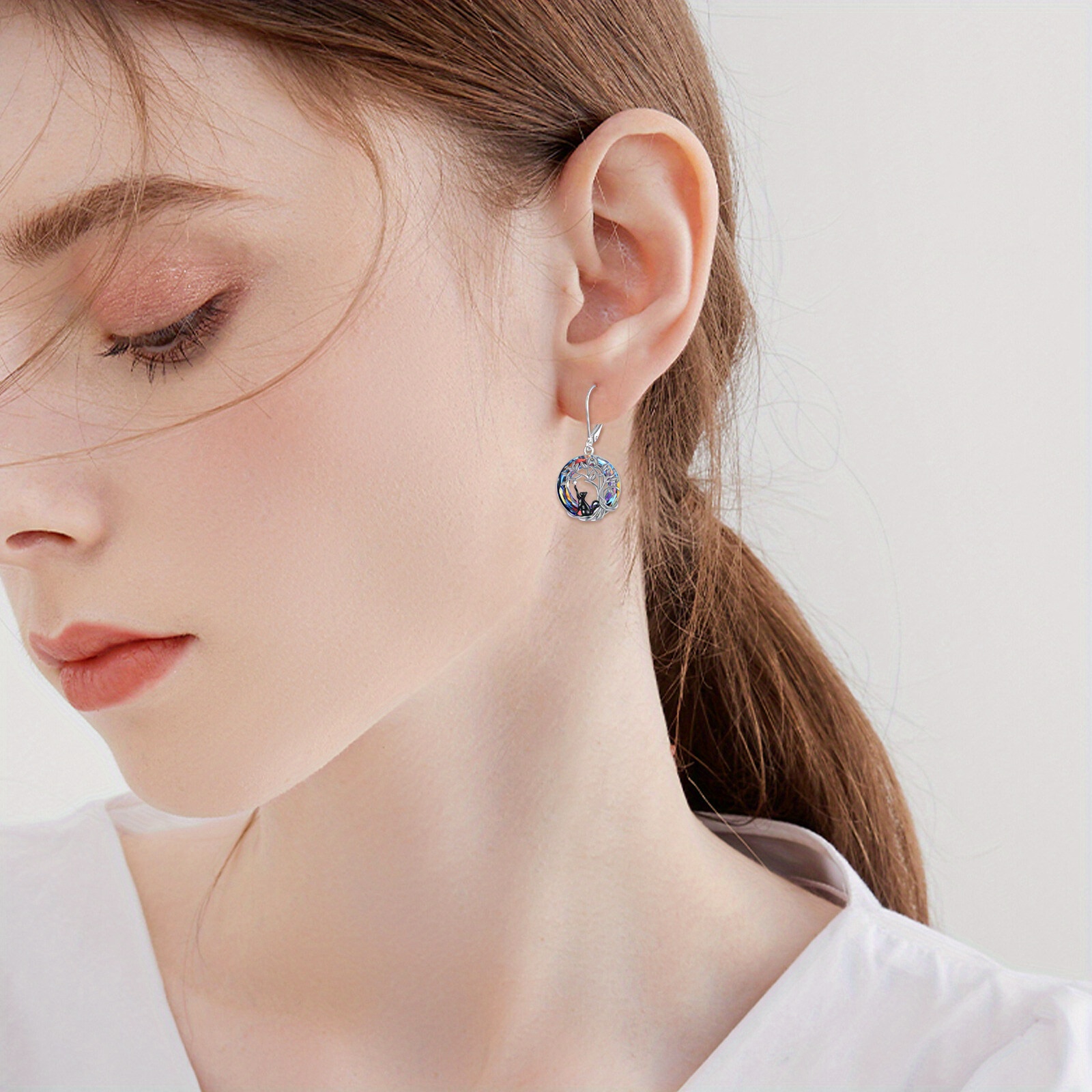 black cat earrings for women 925 sterling   of life leverback dangle earrings with volcano artificial   jewelry gifts for birthday Product details 4