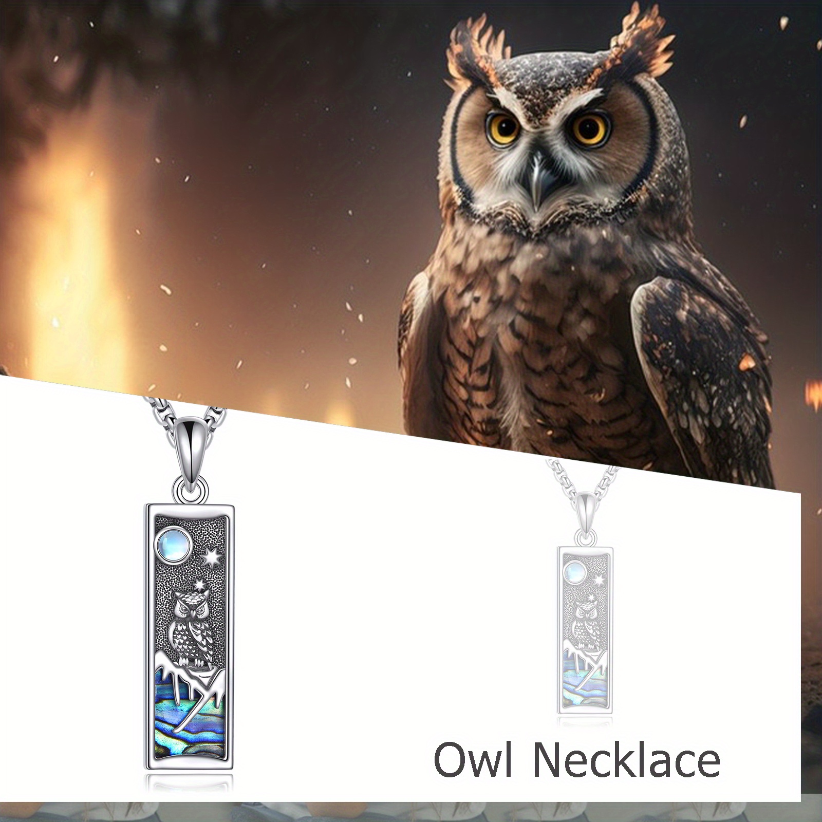 S925 Sterling Silver Owl Necklace with Synthetic Abalone Shell
