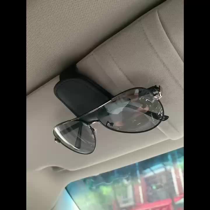Magnetic Faux Leather Car Sun Visor Sunglasses Holder Glasses