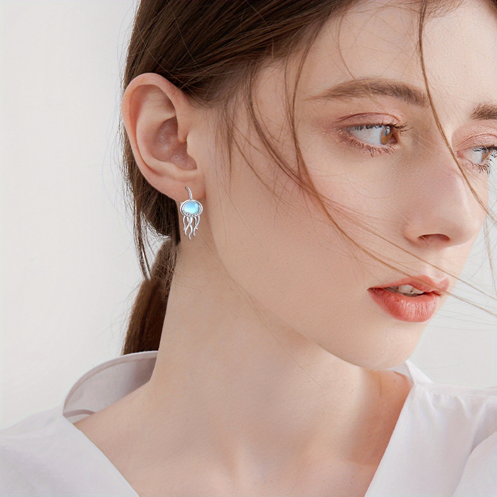 jellyfish earrings for women 925 sterling silvery synthetic   leverback earrings ocean hoop bohemia beach jellyfish jewelry Product details 5
