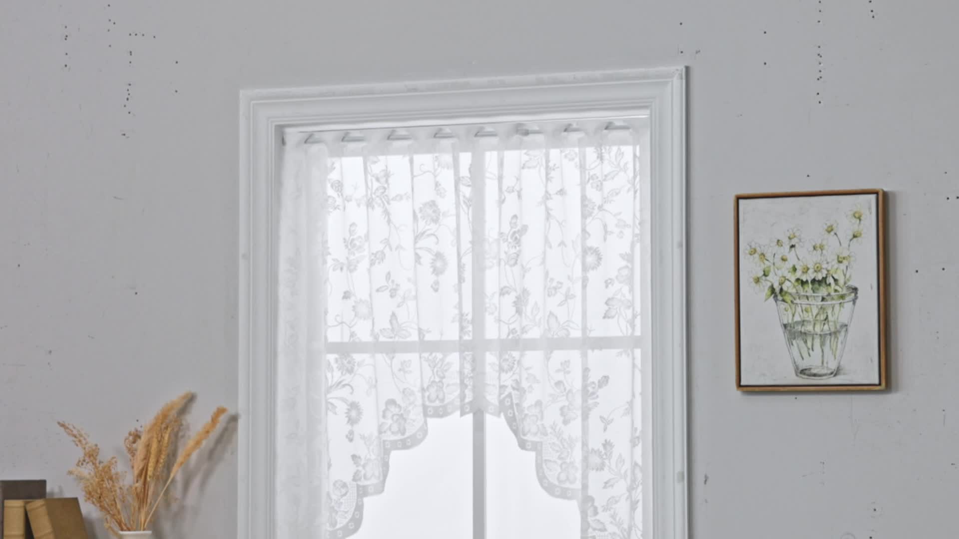 Jacquard Sheer Curtain Floral Pattern Kitchen Valance Short Curtain