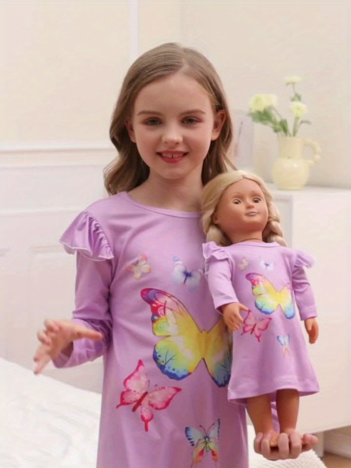 Doll Girl Matching Nightgown Night Dresses Unicorn Pajamas - Temu