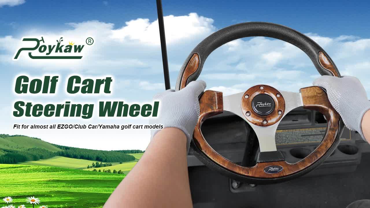 Huskey Wood Grain Steering Wheel For Club Car DS Golf Cart - W/ Chrome Adapter, Aluminum
