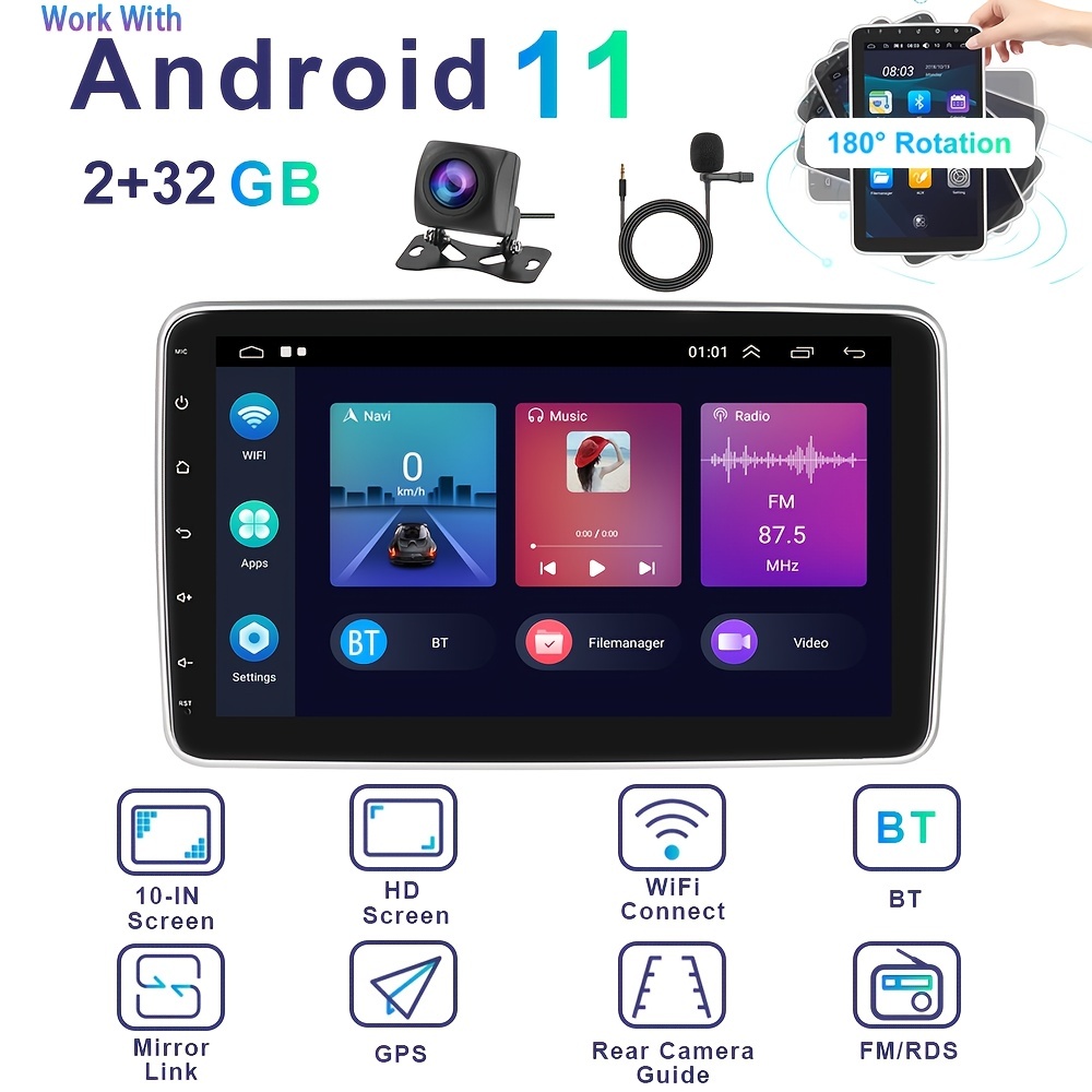 Radio con GPS para coche, reproductor Multimedia con Android, 10 pulgadas,  1 Din, Universal, giratorio, Audio, vídeo, WiFi, pantalla extraíble -  AliExpress