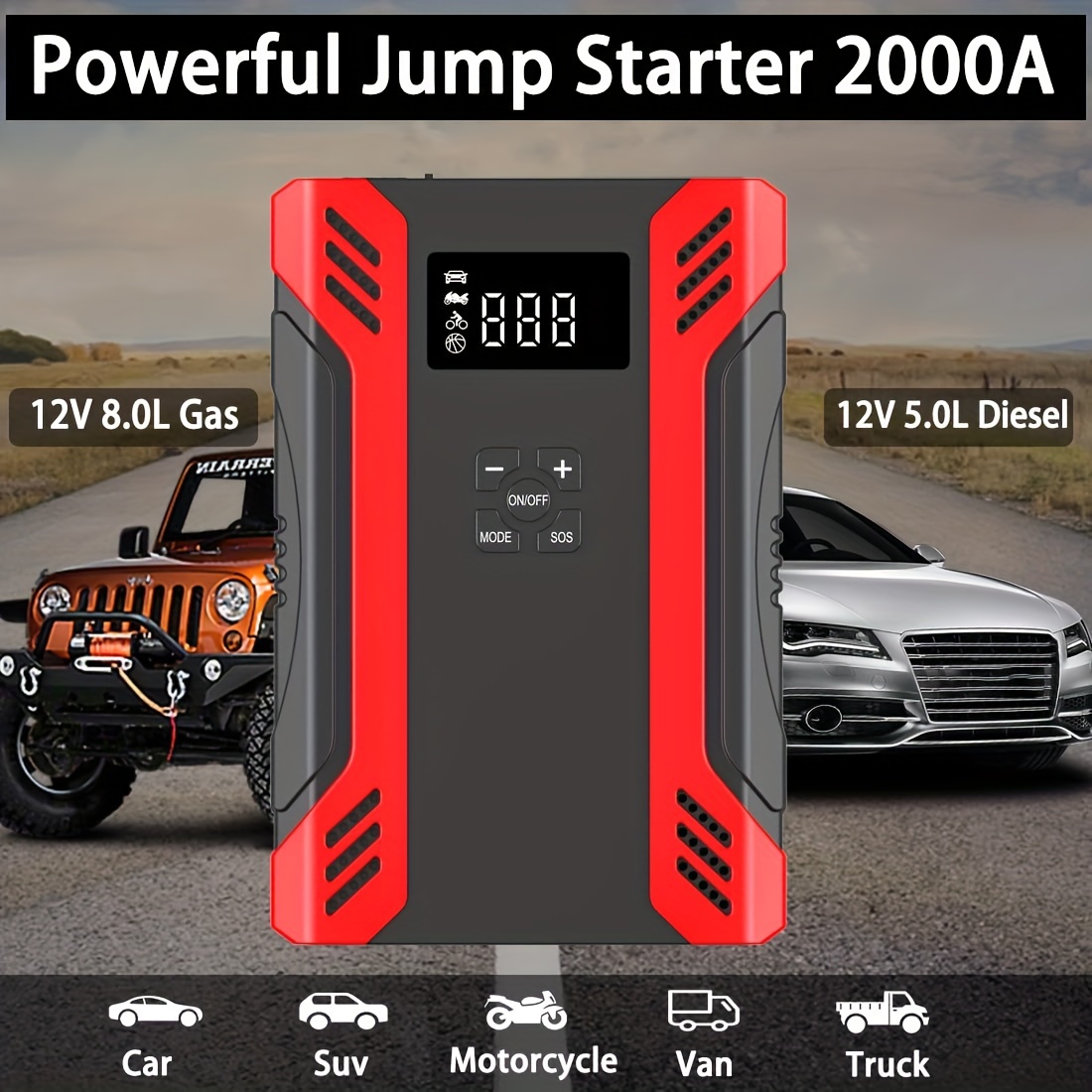 BIUBLE Car Jump Starter, 2500A 24000mAh 12V Auto Digital Display Jump Box  with DC Charger(up to All Petrol or 8.0L Diesel Engine)