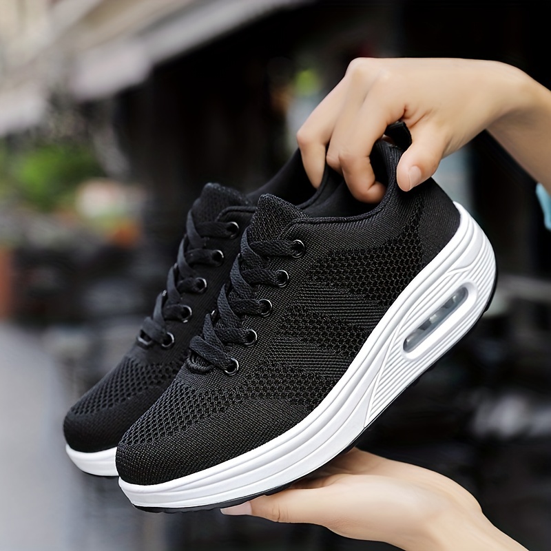  RUIDENG Casual Sneakers for Women Platform, Chunky Shoes  Walking, Air Cushion Thick Rocker Bottom All Black Size 5