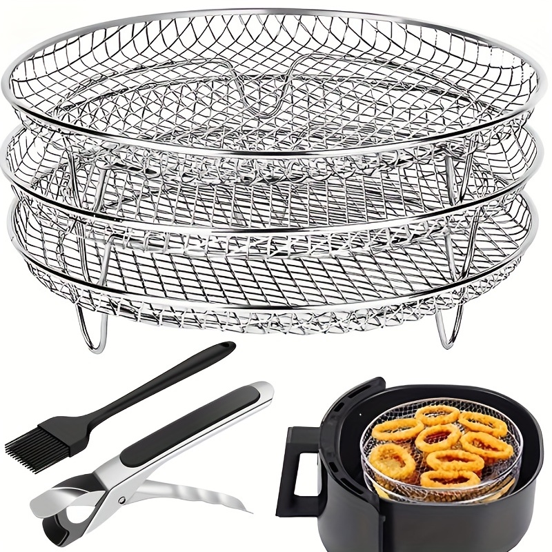 Air Fryer Racks 3 Stackable Dehydrator Racks, 304 Stainless Steel Air Fryer  Basket Tray With Food Clip For Ninja Dz201 Foodi And Ninja Dz401 Foodi Air  Fryer - Temu