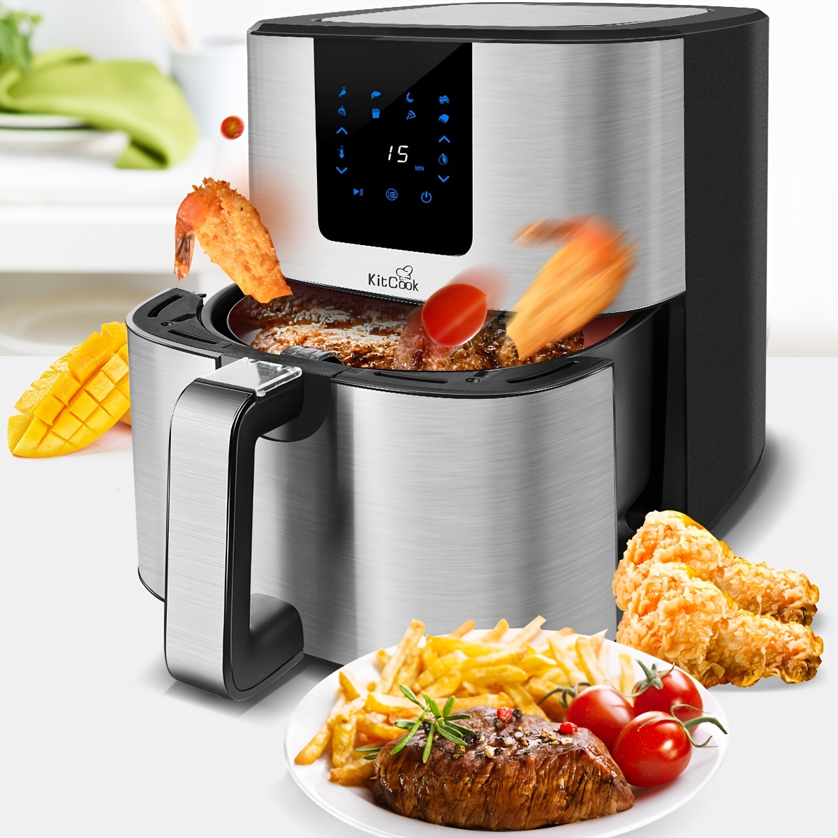 1set, Clear Air Fryer Oven Combination, 1.72gal Large Capacity Non-stick  Skillet-safe Detachable Square Basket, Electric Air Fryer With Temperature