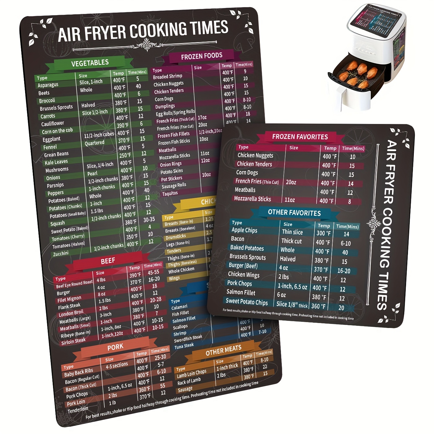 .com: ANYI Air Fryer Magnetic Cheat Sheet Set, Cook Times Chart Air  Fryer Accessories Instant Pot Cheat Sheet, Magnet Sheet Quick Reference  Guide for Cooking and Frying, Excellent Kitchen Assistant: Home 