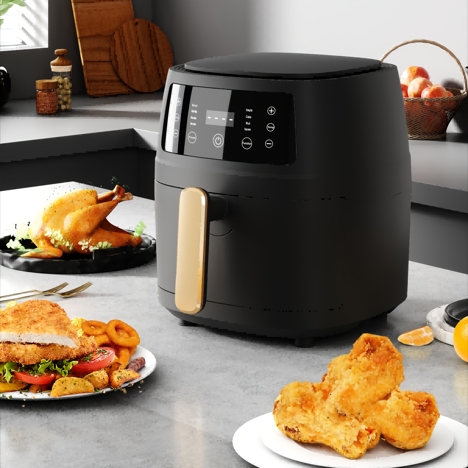 1pc Black Air Fryer, 6L Air Fryer Oven With Smart Cooking Programs