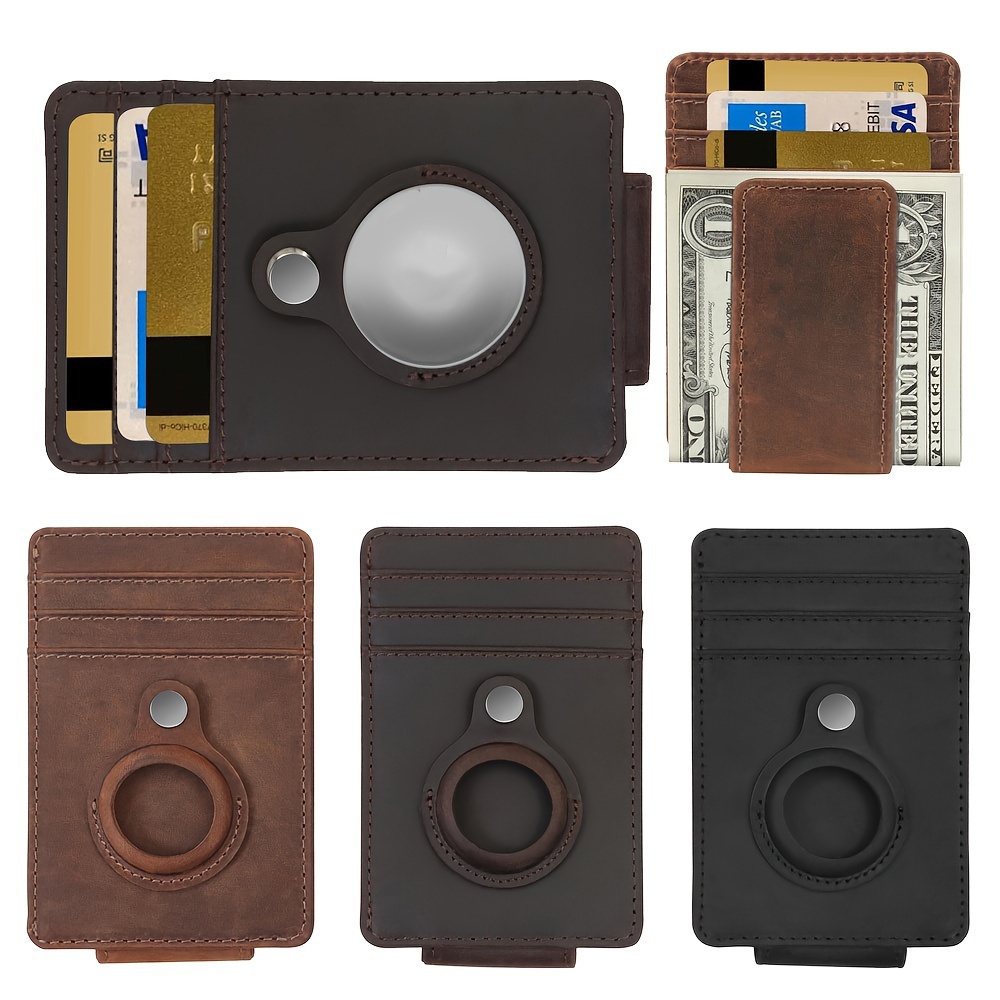 Airtag Wallet Genuine Leather Air Tag Wallet Rfid Technology Support de  carte de crédit avec portefeuille minimaliste pour hommes pour Apple Airtag  (pas d'airtag inclus)