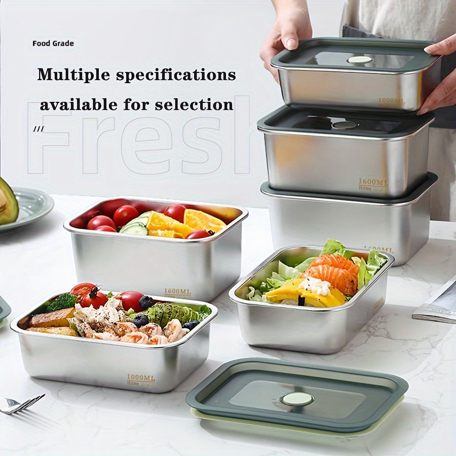 2 Pcs Bacon Container for Refrigerator, 304 Stainless Steel Airtight Deli  Meat Storage Containers with Clear Lid and Non-Slip Bottom,for Kitchen