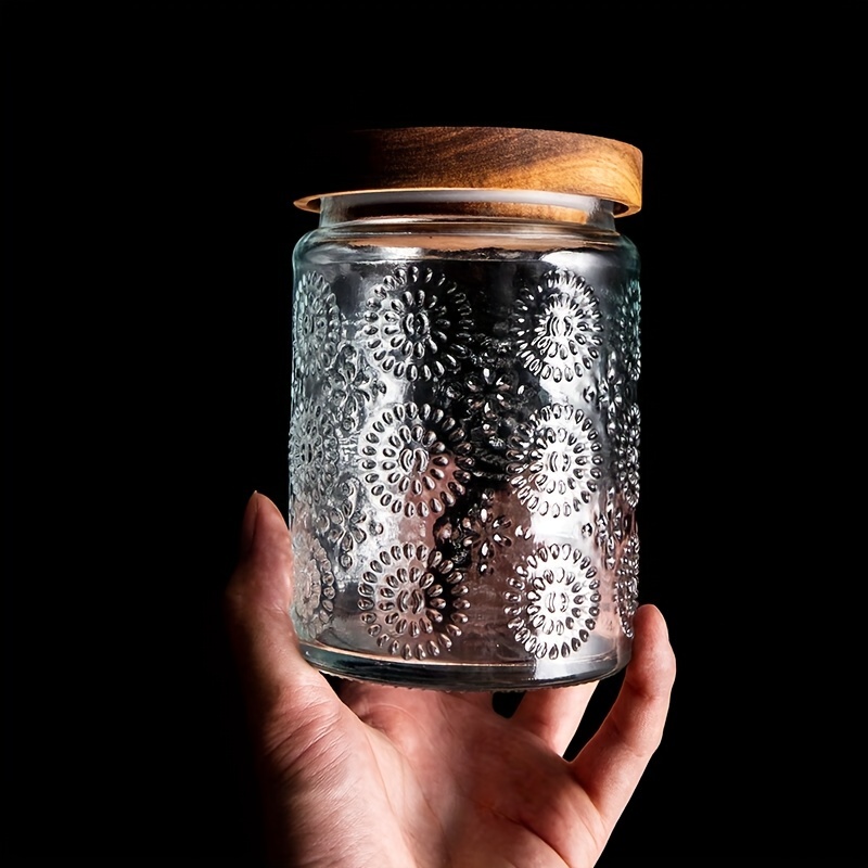 Large Sealed Glass Jar With Embossed Pattern And Lid Perfect - Temu