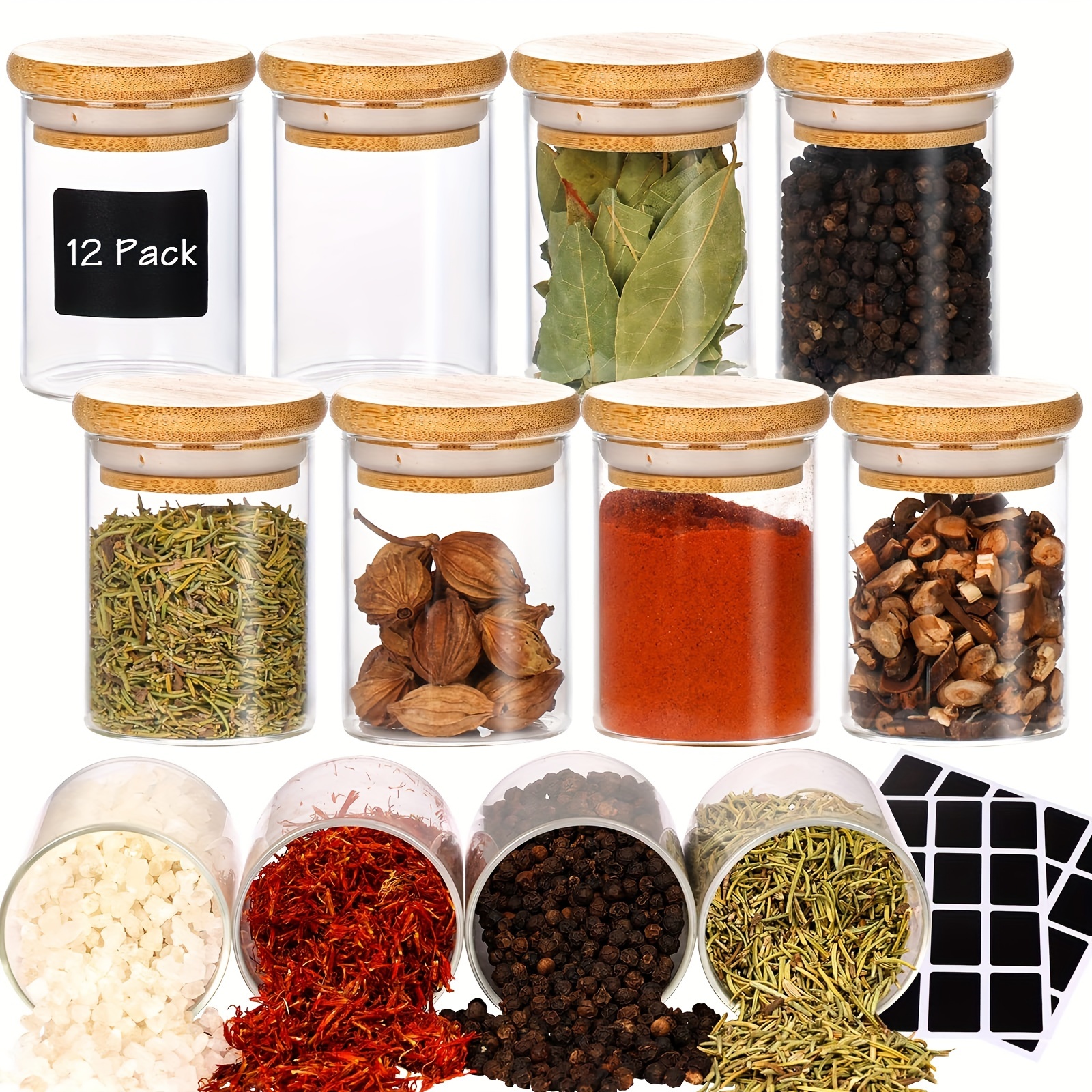 Spice Containers with Labels 9 Pcs Large Plastic Tea Storage Containers  with 148 Spice Labels and 9 Spoons Square Airtight Food Containers Set with
