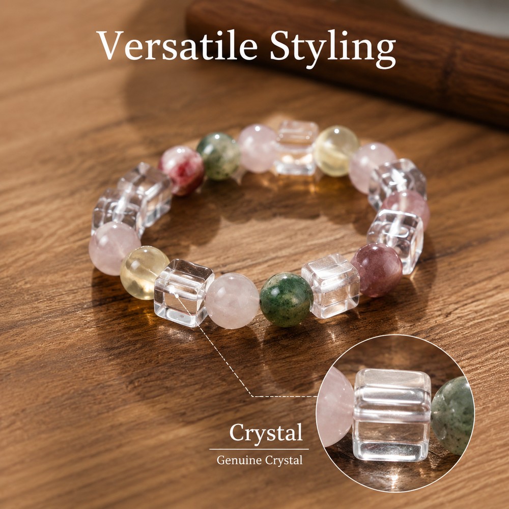 Multicolor Crystal Beaded Stretch Bracelet, Boho Style