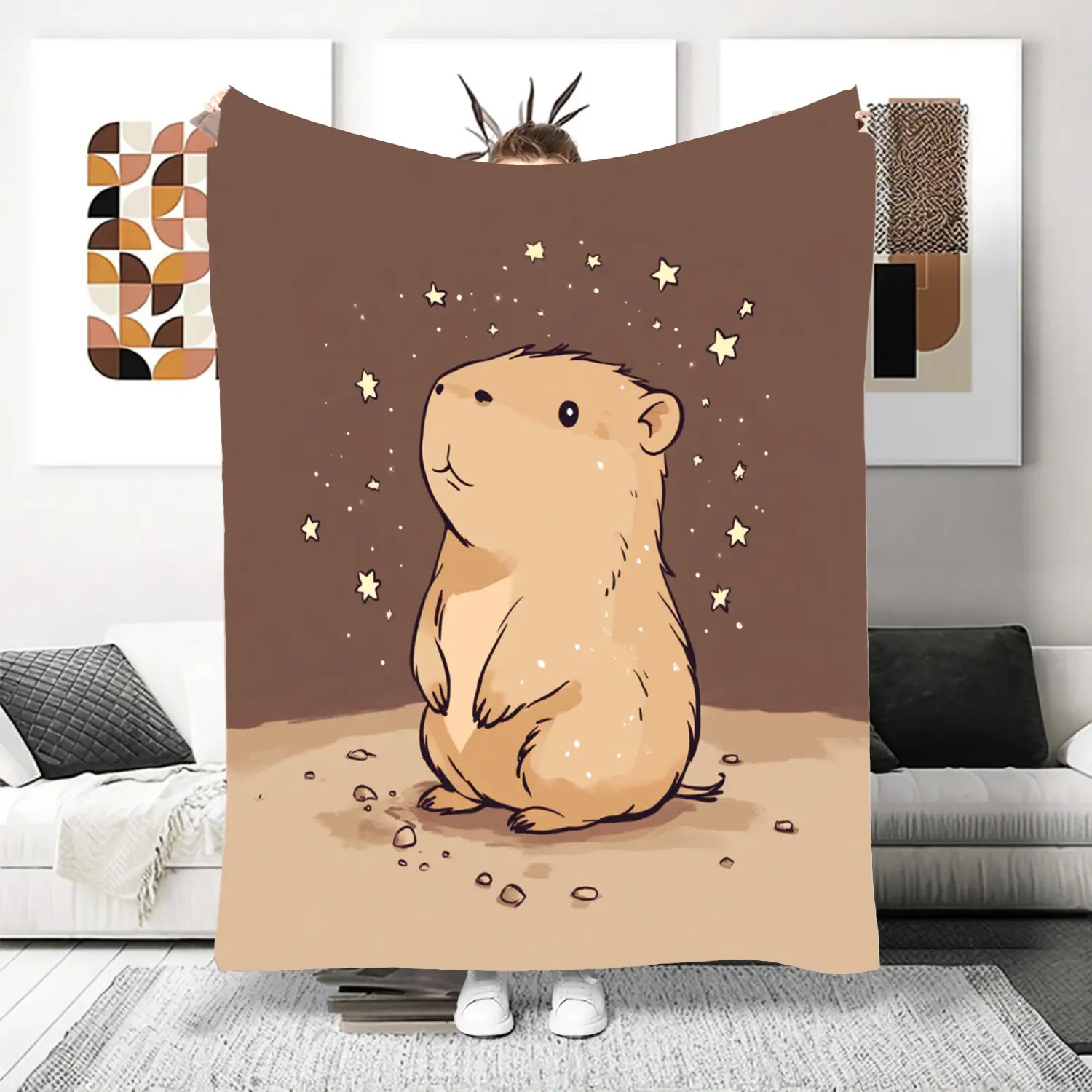 item picture 1pc flannel hd   blanket creative and cute cartoon capybara   print flannel blanket beautiful comfortable and warm   suitable for sofa bed   camping travel blanket home decor   gift