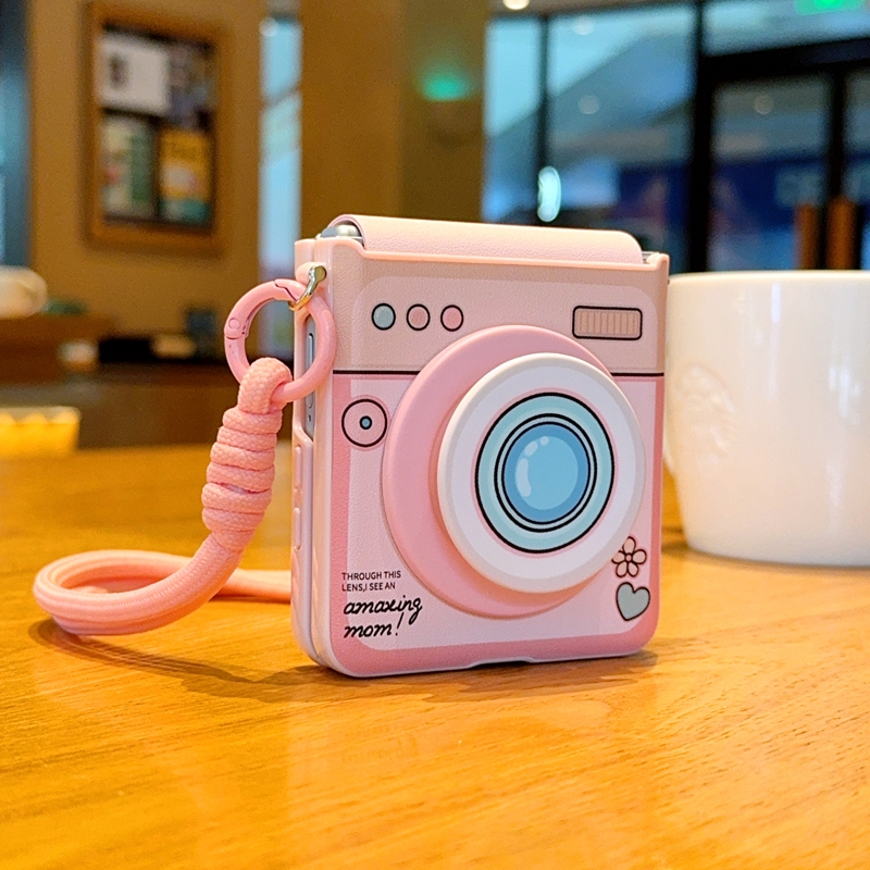 phone case creative camera design phone case for samsung z flip 7 featuring a built in magnetic charging center hinge full coverage for a foldable screen and a durable reinforced hinge suitable for magsafe   and samsung  