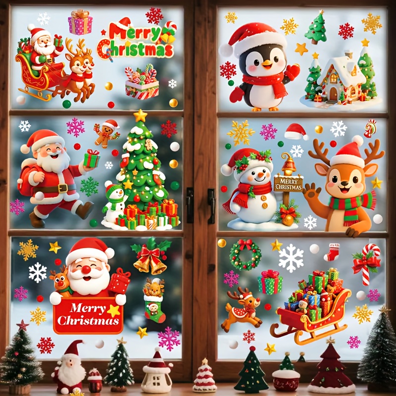 112pcs Christmas Window Stickers, Static Cling Decals with Santa, Reindeer and Snowflakes