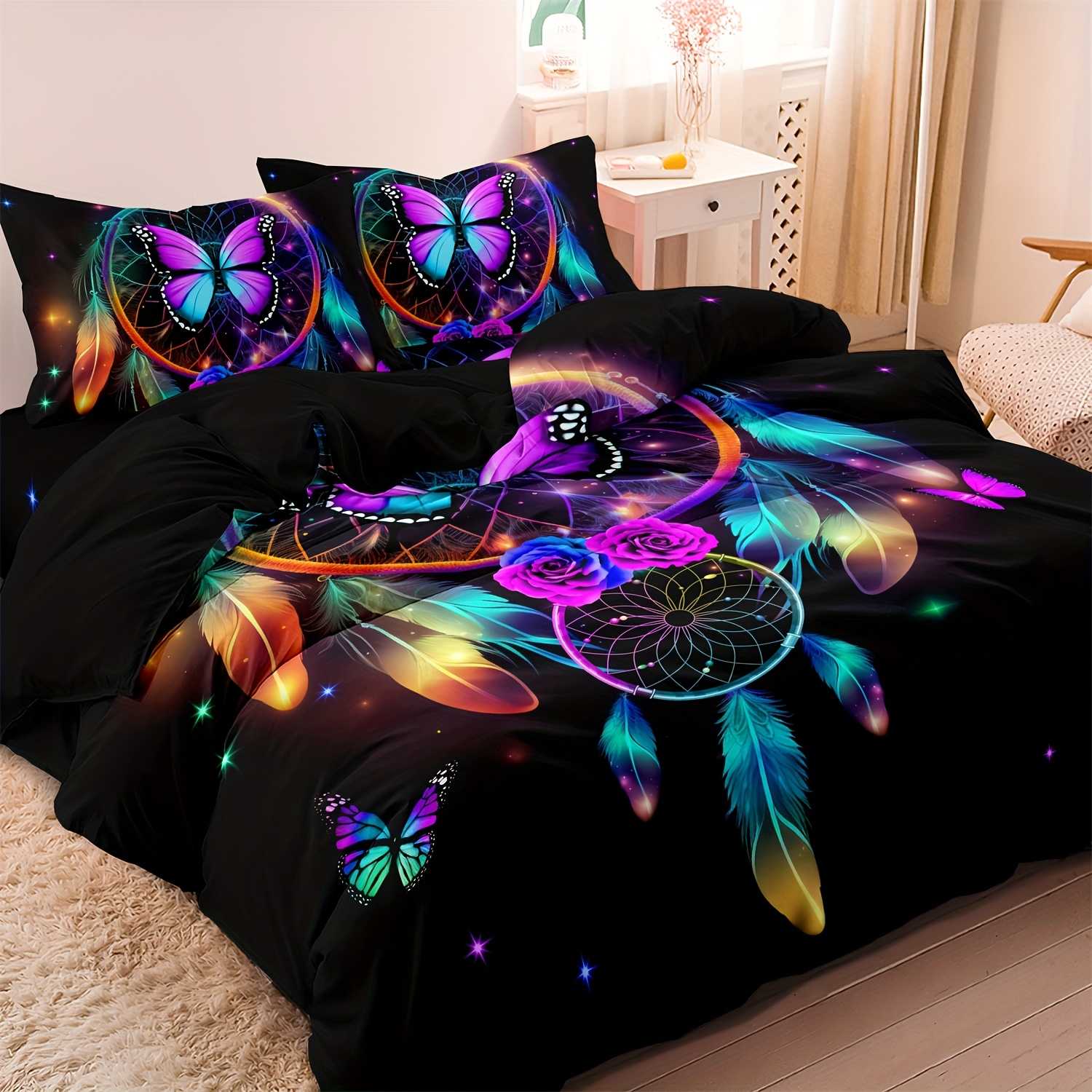 3pcs fashionable colorful dream catcher floral     digital printed duvet cover bedding soft comfortable duvet cover 1 duvet cover 2 pillowcase without core bedroom room home decorations queen king size local warehouse