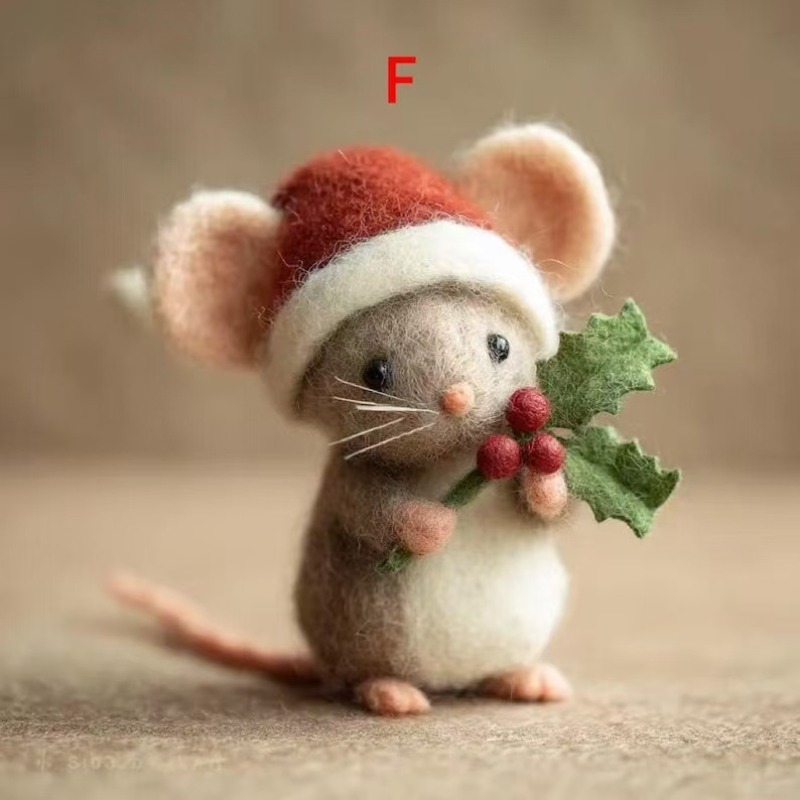 handmade felt mini mouse christmas ornament with santa hat   miniature mouse suitable for desktop decor stocking stuffers handmade holiday decoration felt mini mouse   name
