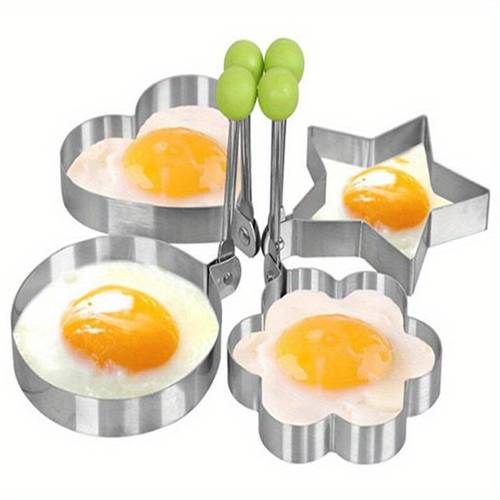 4pcs stainless steel egg ring mold round love shape egg mold nonstick omelette tool rv kitchen accessories egg mold without pancakes and omelets omelette bento tool