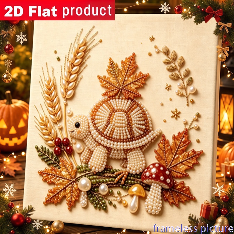 item picture diy pearl diamond painting suitable for home decor autumn cute turtle design with irregular round pearl beads frameless wall hanging art complete craft kit for creative gift for living room bedroom decoration 2d flat