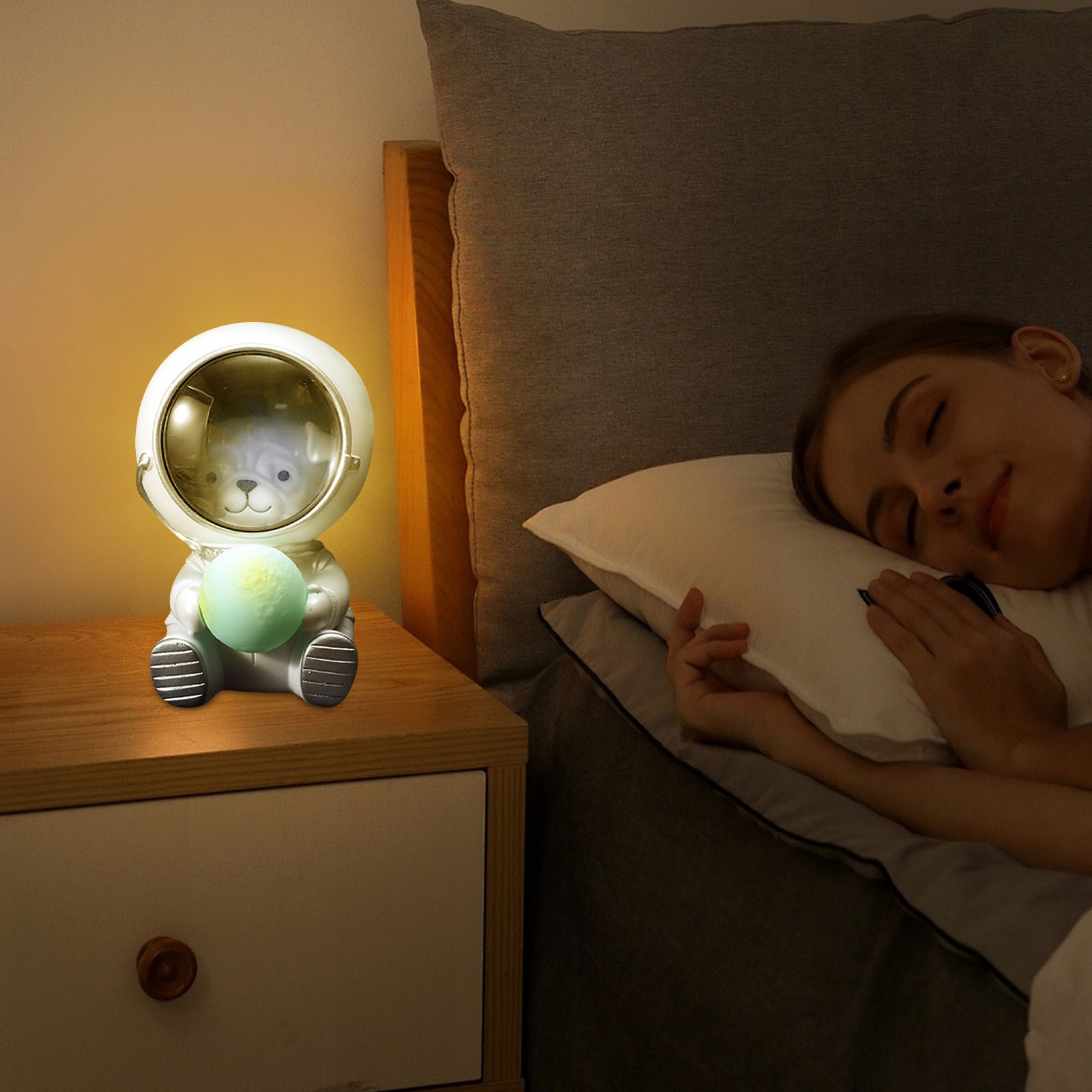 astronaut bear in space night light dimmable plug in battery free no   warm white led lamp with cute   planet dome for kids bedroom nursery living room safe plastic bedside light for adults Product details 6