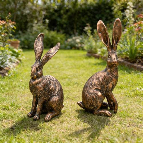 2pcs 12 inch hand painted resin rabbit statue vintage sitting rabbit sculpture hand painted collectible figurine suitable for easter christmas mothers day decor rabbit statues