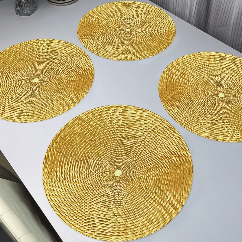TEMU 4pcs Golden Round Placemats Suitable For Daily Use & Holiday Banquets, Elegant Protectors With Round Shape, Fabric Table Setting, Suitable For