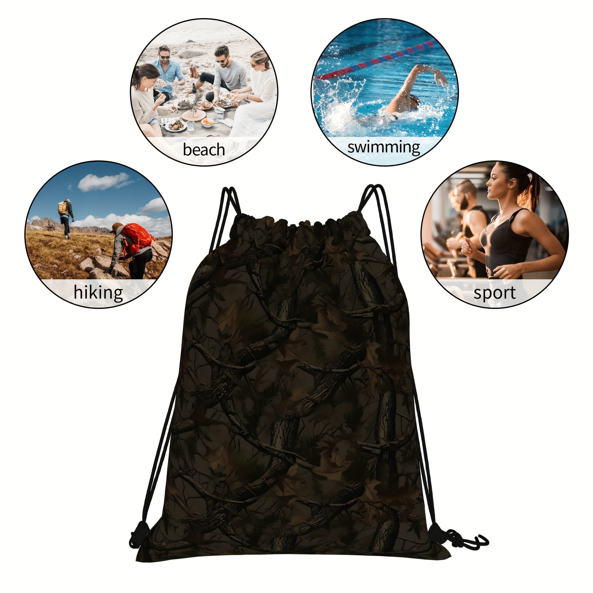 2D Flat Camouflage Drawstring Cinch Bag with Utility Pockets