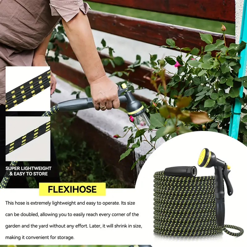 50ft heavy-duty high-pressure garden hose with spray gun & aluminum connectors - lightweight tpe composite & rubber construction, high quality inner tube, outdoor watering system for lawn, car wash, yard - durable leak-resistant design, easy coil storage (compatible standard threads), extendable garden hose, retractable hose for garden, garden hose connector, hoses for garden, light weight garden hose Product details 3